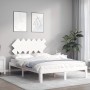 Estructura cama de matrimonio con cabecero madera maciza blanco de , Camas y somieres - Ref: Foro24-3193697, Precio: 132,33 €...