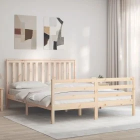Estructura de cama de matrimonio con cabecero madera maciza de , Camas y somieres - Ref: Foro24-3194251, Precio: 152,19 €, De...