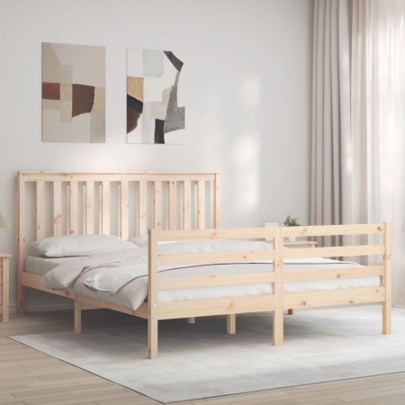 Estructura de cama de matrimonio con cabecero madera maciza de , Camas y somieres - Ref: Foro24-3194251, Precio: 154,36 €, De...