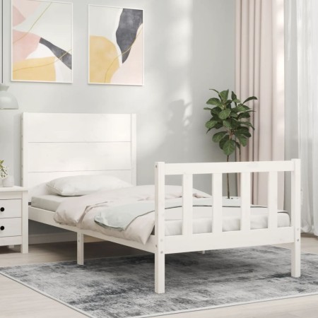 Estructura de cama con cabecero madera maciza blanco 100x200 cm de , Camas y somieres - Ref: Foro24-3192742, Precio: 144,87 €...