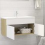 Mueble con lavabo madera de ingeniería blanco y roble Sonoma de , Tocadores de baño - Ref: Foro24-3070843, Precio: 221,28 €, ...