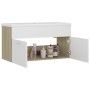 Mueble con lavabo madera de ingeniería blanco y roble Sonoma de , Tocadores de baño - Ref: Foro24-3070843, Precio: 221,28 €, ...