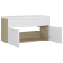 Mueble con lavabo madera de ingeniería blanco y roble Sonoma de , Tocadores de baño - Ref: Foro24-3070843, Precio: 221,28 €, ...
