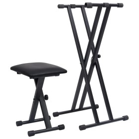 Set de soporte para teclado con doble refuerzo y taburete negro de vidaXL, Banquetas y taburetes - Ref: Foro24-70097, Precio:...
