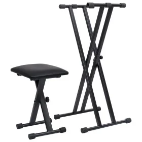 Set de soporte para teclado con doble refuerzo y taburete negro de vidaXL, Banquetas y taburetes - Ref: Foro24-70097, Precio:...