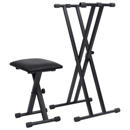 Set de soporte para teclado con doble refuerzo y taburete negro de vidaXL, Banquetas y taburetes - Ref: Foro24-70097, Precio:...