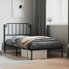 Bed frame with black metal headboard 100x200 cm by , Beds and slatted bases - Ref: Foro24-373882, Price: 67,42 €, Discount: %