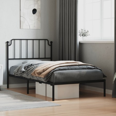 Estructura de cama con cabecero metal negro 100x200 cm de , Camas y somieres - Ref: Foro24-373882, Precio: 68,47 €, Descuento: %