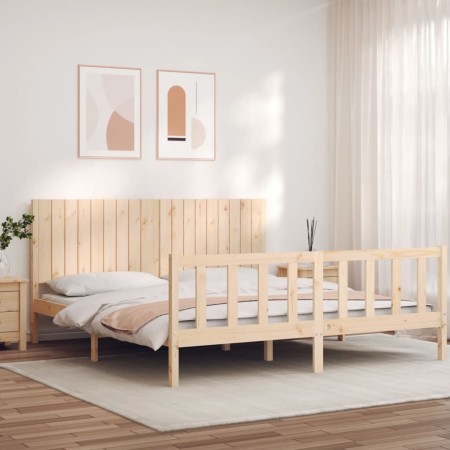Estructura de cama de matrimonio con cabecero madera maciza de , Camas y somieres - Ref: Foro24-3192961, Precio: 184,17 €, De...