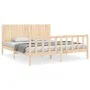 Double bed frame with solid wood headboard by , Beds and slatted bases - Ref: Foro24-3192961, Price: 178,60 €, Discount: %