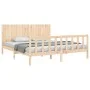 Double bed frame with solid wood headboard by , Beds and slatted bases - Ref: Foro24-3192961, Price: 178,60 €, Discount: %
