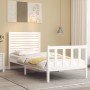 Estructura de cama individual con cabecero madera maciza blanco de , Camas y somieres - Ref: Foro24-3193167, Precio: 122,46 €...
