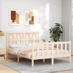 Estructura de cama de matrimonio con cabecero madera maciza de , Camas y somieres - Ref: Foro24-3192466, Precio: 147,63 €, De...