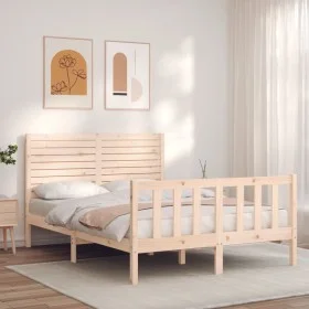 Estructura de cama con cabecero madera maciza 140x190 cm de , Camas y somieres - Ref: Foro24-3193186, Precio: 160,58 €, Descu...