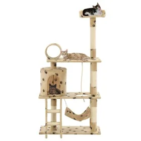 Rascador para gatos con poste de sisal 140 cm huellas beige de vidaXL, Mobiliario para gatos - Ref: Foro24-170586, Precio: 79...