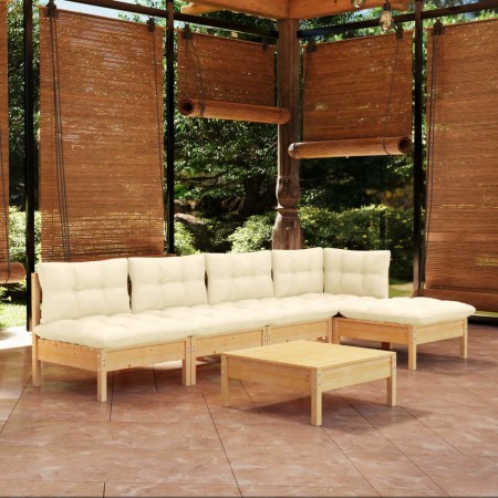 Muebles de jardín 6 piezas cojines madera de pino color crema de , Conjuntos de jardín - Ref: Foro24-3096340, Precio: 458,11 ...