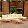 Muebles de jardín 6 piezas cojines madera de pino color crema de , Conjuntos de jardín - Ref: Foro24-3096340, Precio: 458,11 ...