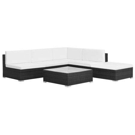 Set muebles de jardín 6 piezas y cojines ratán sintético negro de vidaXL, Conjuntos de jardín - Ref: Foro24-44602, Precio: 54...