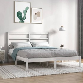 Estructura de cama doble pequeña madera maciza blanca 120x190cm de , Camas y somieres - Ref: Foro24-3104904, Precio: 114,32 €...