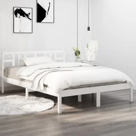 Small double bed frame white solid wood 120x190cm by , Beds and slatted bases - Ref: Foro24-3105376, Price: 118,60 €, Discoun...
