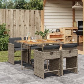 Set comedor de jardín 5 piezas con cojines ratán sintético gris en Conjuntos de jardín | Comprar online en Foru.es