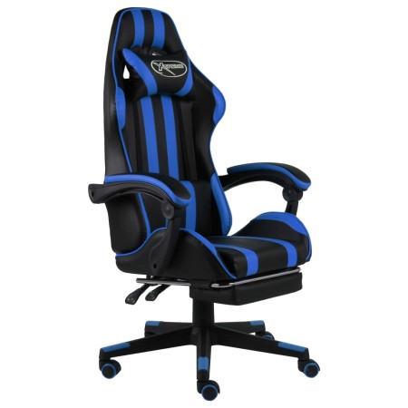 Silla gaming con reposapiés cuero sintético negro y azul en Sillas de oficina | Comprar online en Foru.es