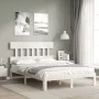 Double bed frame with white solid wood headboard by , Beds and slatted bases - Ref: Foro24-3193567, Price: 129,77 €, Discount: %