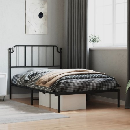 Estructura de cama con cabecero metal negro 107x203 cm de , Camas y somieres - Ref: Foro24-373883, Precio: 69,44 €, Descuento: %