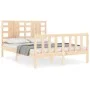 Double bed frame with solid wood headboard by , Beds and slatted bases - Ref: Foro24-3192791, Price: 149,46 €, Discount: %