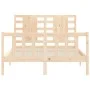 Double bed frame with solid wood headboard by , Beds and slatted bases - Ref: Foro24-3192791, Price: 149,46 €, Discount: %
