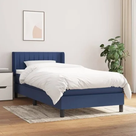 Box spring bed with blue fabric mattress 100x200 cm by , Beds and slatted bases - Ref: Foro24-3129855, Price: 329,10 €, Disco...