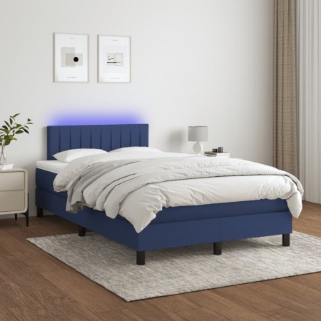 Cama box spring con colchón y LED tela azul 120x200 cm de , Camas y somieres - Ref: Foro24-3133307, Precio: 395,69 €, Descuen...