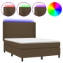 Cama box spring colchón luces LED tela marrón oscuro 140x190 cm de , Camas y somieres - Ref: Foro24-3138472, Precio: 514,93 €...