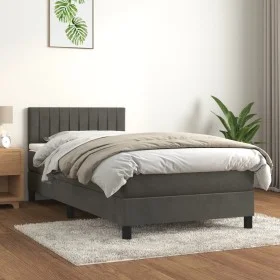 Box spring bed with dark gray velvet mattress 90x190 cm by , Beds and slatted bases - Ref: Foro24-3141396, Price: 278,28 €, D...