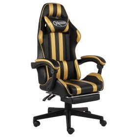 Silla gaming con reposapiés cuero sintético negro y dorado en Sillas de oficina | Comprar online en Foru.es