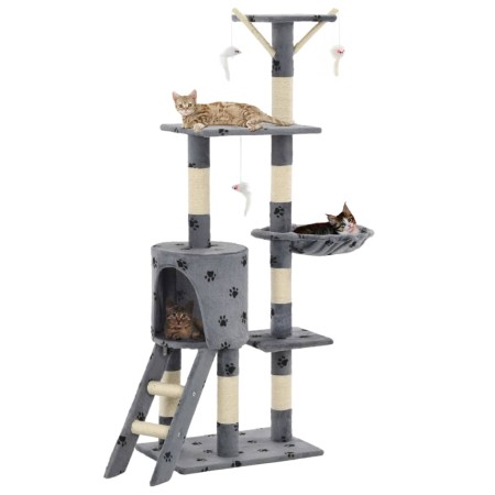 Rascador para gatos con poste de sisal 138 cm huellas gris de vidaXL, Mobiliario para gatos - Ref: Foro24-170579, Precio: 73,...