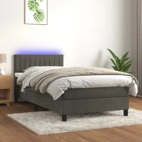 Cama box spring colchón y LED terciopelo gris oscuro 90x190 cm de , Camas y somieres - Ref: Foro24-3134496, Precio: 276,21 €,...