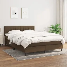Cama box spring con colchón tela marrón oscuro 140x190 cm de , Camas y somieres - Ref: Foro24-3140212, Precio: 422,04 €, Desc...