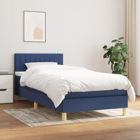 Cama box spring con colchón tela azul 90x190 cm de , Camas y somieres - Ref: Foro24-3140743, Precio: 299,98 €, Descuento: %