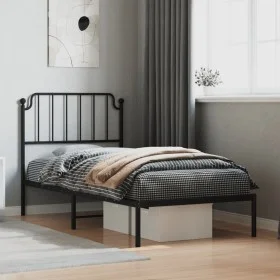 Bettgestell mit schwarzem Metallkopfteil 90x200 cm von , Betten und Lattenroste - Ref: Foro24-373880, Preis: 70,37 €, Rabatt: %