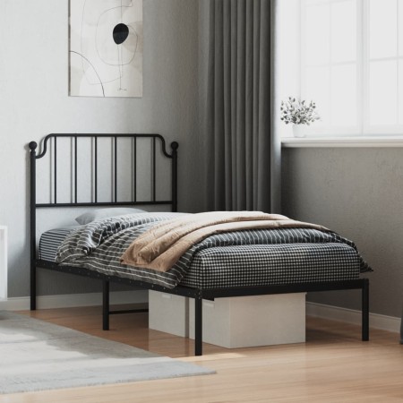 Estructura de cama con cabecero metal negro 90x200 cm de , Camas y somieres - Ref: Foro24-373880, Precio: 70,91 €, Descuento: %