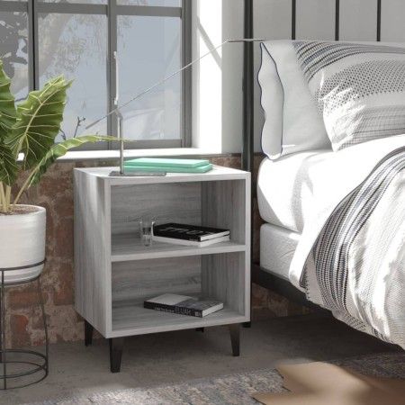 Mesita de noche con patas de metal gris Sonoma 40x30x50 cm de vidaXL, Mesitas de noche - Ref: Foro24-813106, Precio: 32,94 €,...