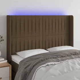 Cabecero con LED de tela marrón oscuro 147x16x118/128 cm de , Cabeceros y pies de cama - Ref: Foro24-3124287, Precio: 116,61 ...