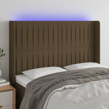 Cabecero con LED de tela marrón oscuro 147x16x118/128 cm de , Cabeceros y pies de cama - Ref: Foro24-3124287, Precio: 116,61 ...