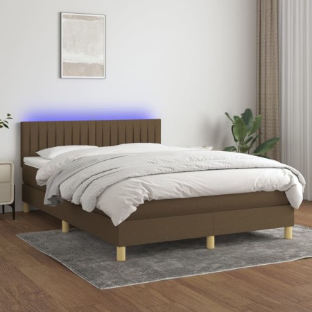Cama box spring con colchón LED tela marrón oscuro 140x200 cm de , Camas y somieres - Ref: Foro24-3133880, Precio: 436,97 €, ...