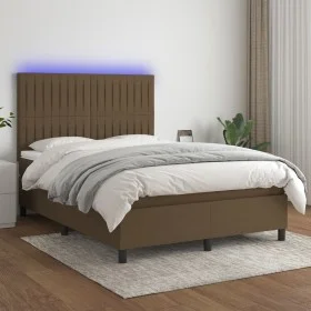 Cama box spring colchón luces LED tela marrón oscuro 140x200cm de , Camas y somieres - Ref: Foro24-3135040, Precio: 488,13 €,...