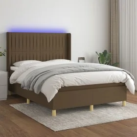 Boxspringbettmatratze LED-Leuchten dunkelbrauner Stoff 140x200cm von , Betten und Lattenroste - Ref: Foro24-3139040, Preis: 4...
