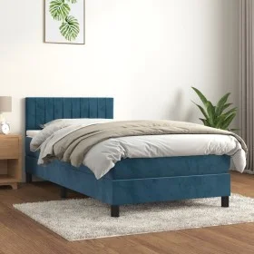 Box spring bed with dark blue velvet mattress 90x200 cm by , Beds and slatted bases - Ref: Foro24-3141405, Price: 302,25 €, D...