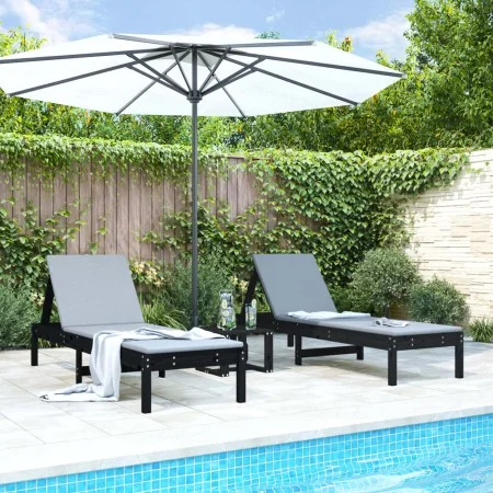 Tumbonas 2 unidades madera maciza de pino negro 199,5x60x74 cm de , Tumbonas - Ref: Foro24-825074, Precio: 158,39 €, Descuent...