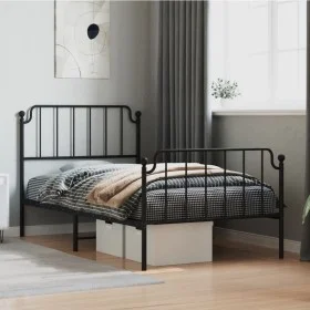 Estructura de cama con cabecero y estribo metal negro 100x190cm de , Camas y somieres - Ref: Foro24-373899, Precio: 73,13 €, ...